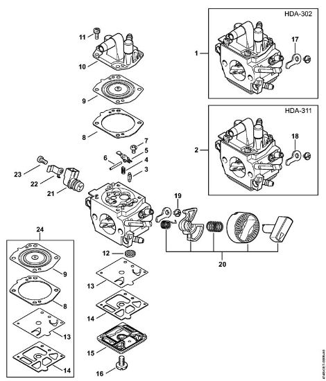Carburetor HDA-302, HDA-311 Clearing saws (FS) FS 510 C-EM Stihl