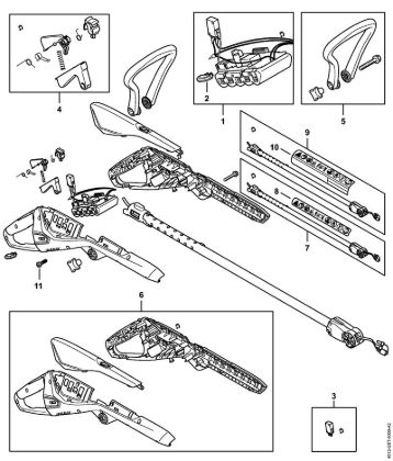Handle housing, Battery, Drive tube assembly Cordless trimmers (FSA) FSA 45 Stihl