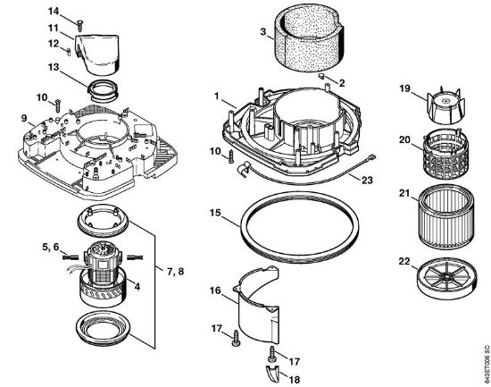 Motor Housing, Electric motor, Filter Vacuum cleaners (SE) SE 120 E Stihl