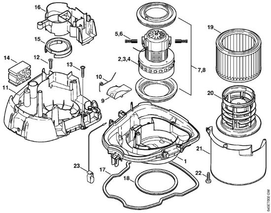 Motor Housing, Electric motor, Filter Vacuum cleaners (SE) SE 121 Stihl
