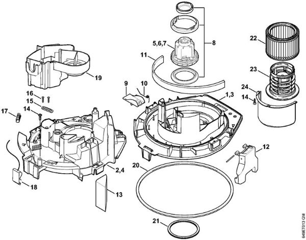 Motor Housing, Electric motor, Filter Vacuum cleaners (SE) SE 122 E Stihl