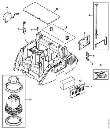 Motor housing top, Electric motor Vacuum cleaners (SE) SE 133 ME Stihl