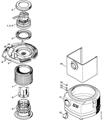 Electric motor, Filter, Container Vacuum cleaners (SE) SE 60 E Stihl