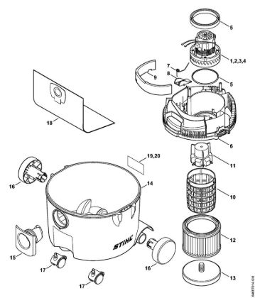 Electric motor, Filter, Container Vacuum cleaners (SE) SE 61 Stihl