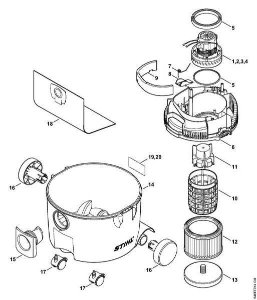 Electric motor, Filter, Container Vacuum cleaners (SE) SE 61 E Stihl