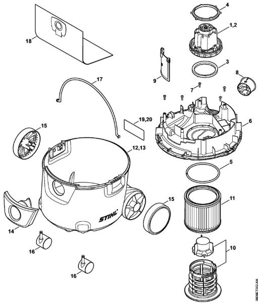 Electric motor, Filter, Container Vacuum cleaners (SE) SE 62 E Stihl