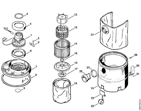 Electric motor, Filter, Container Vacuum cleaners (SE) SE 80 Stihl