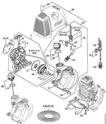 Rewind starter, Fuel tank FC 100, FC 110 FC 100 brand Stihl