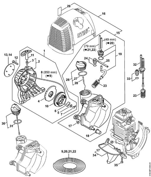 Rewind starter, Fuel tank FC 100, FC 110 FC 100 brand Stihl