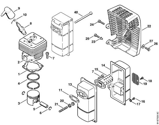 Cylinder, Muffler P 835, P 840 P 840 brand Stihl