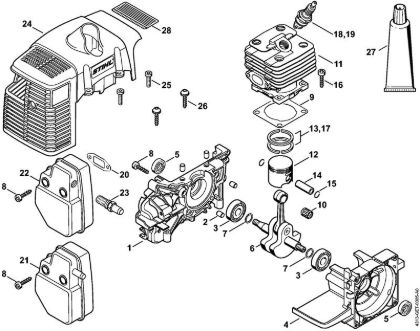 Crankcase, Cylinder BT 121 BT 121 brand Stihl