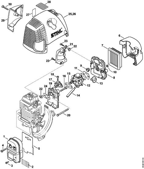 Muffler, Air filter, Air guide shroud BT 130 BT 130 brand Stihl