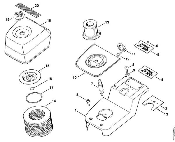Filter housing, Air filter BT 360 BT 360 brand Stihl