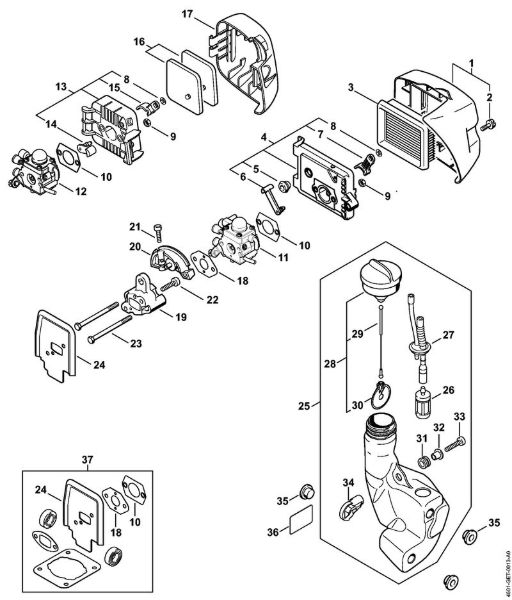Air filter, Fuel tank MultiEngines (MM) MM 55 brand Stihl
