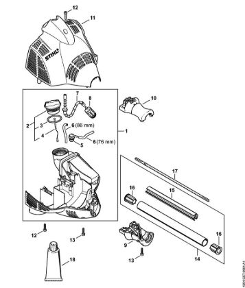 Engine housing, Drive tube assembly MultiEngines (MM) MM 56 brand Stihl