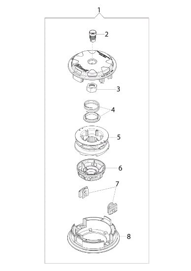 Illustrated parts list (Head "Load and Go" Ø130) SPARTA 38 Brushcutter