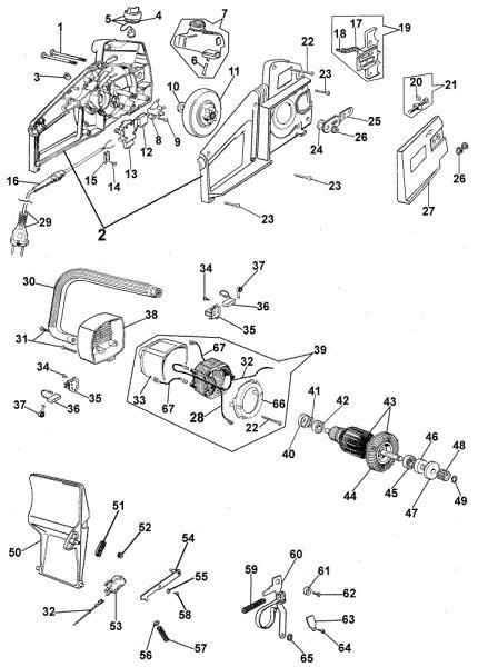 Complete illustrated parts list E 140 F Electricsaw