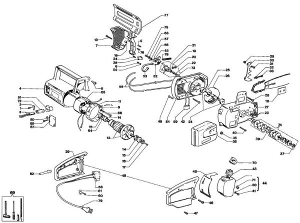 Complete illustrated parts list E 170 F Electricsaw
