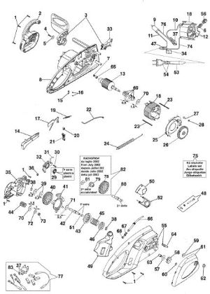 Complete illustrated parts list E 1500 Electricsaw