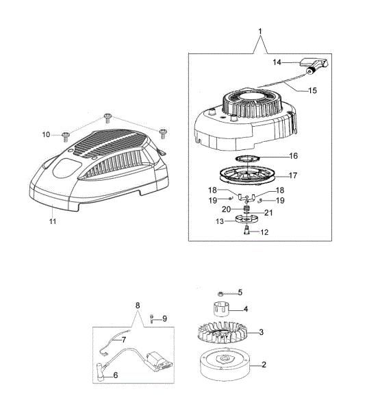 Starter assy and flywheel G 48 PK COMFORT (K500) Lawnmower