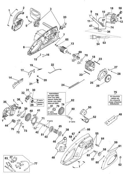 Complete illustrated parts list E 1900 Electricsaw
