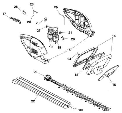 Complete illustrated parts list HTE 600 Electric hedgetrimmer