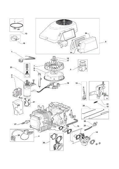 Starter, carburetor and air filter OM 72C/12,5KM Cat.2013 Garden tractor