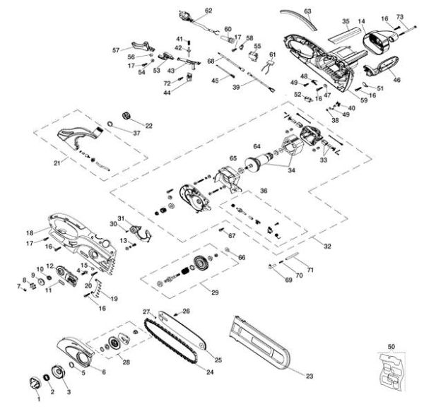 Complete illustrated parts list GS 200 E Electricsaw