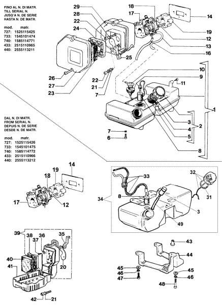 Tank and air filter 727 T Brushcutter