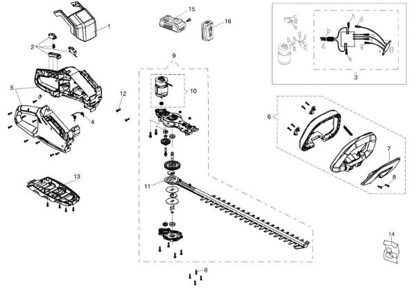 Complete illustrated parts list HC 200 Li-Ion Electric hedgetrimmer