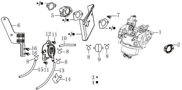 Carburetor OM 107 L/16 KH (K1600AVD) Cat. 2016 Garden tractor
