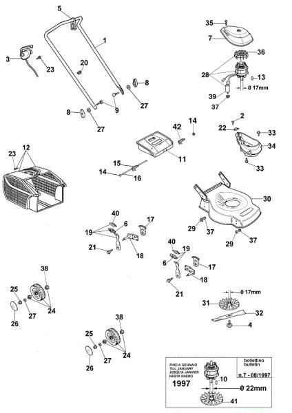 Complete illustrated parts list GE 47 Electric lawnmower