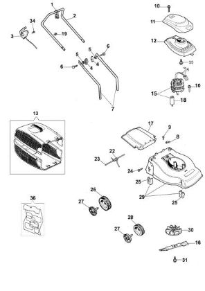 Complete illustrated parts list K 35 Electric lawnmower