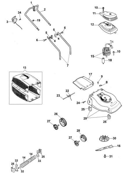 Complete illustrated parts list K 35 R Electric lawnmower
