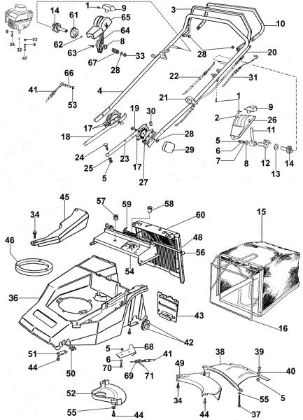 Handle and deck LUX 47 TV Lawnmower