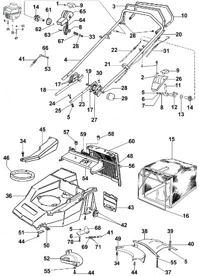 Handle and deck LUX 47 TV Lawnmower