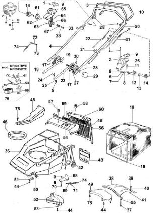 Old type handle (Until December 2002) LUX 53 TVJ Lawnmower