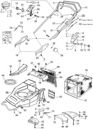 New handle (From January 2003) LUX 53 TVJ Lawnmower