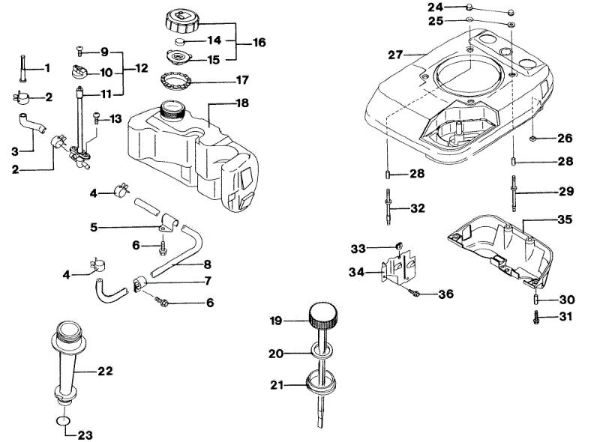 Engine, fuel tank and cooling equipment LUX 53 KT Lawnmower