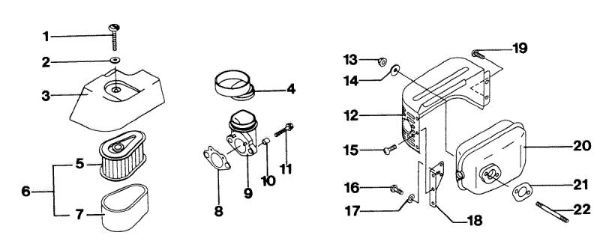 Engine, air filter and muffler LUX 53 KT Lawnmower