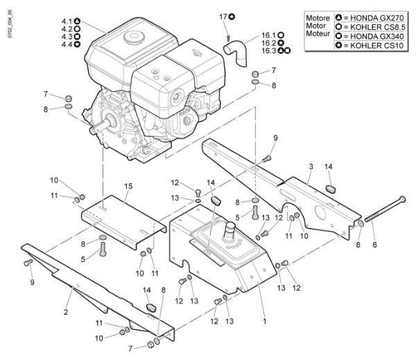 Frame and engine WB 65 HR 11 Flail mowers