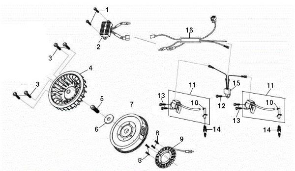 Flywheel and coil OM 107 L/24 KH (K2400AVD V-Twin) Cat. 2018 Garden tractor