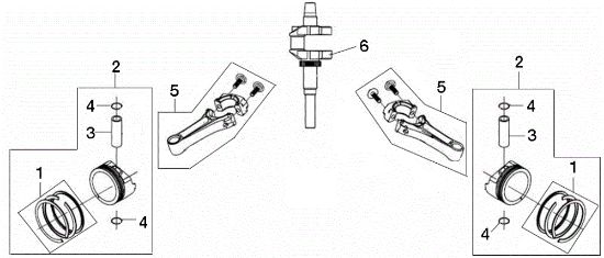 Crankshaft and piston OM 124/24 KH (K2400AVD V-Twin) Cat. 2018 Garden tractor
