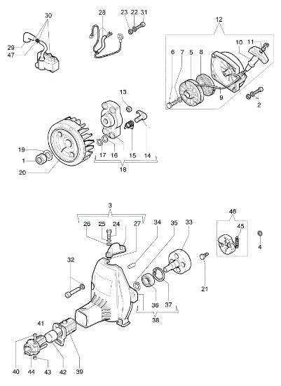 Starter assy and clutch 746 T Brushcutter