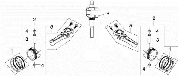 Crankshaft and piston OM 106/24 KH (K2400AVD V-Twin - EURO5) Cat. 2019 Garden tractor