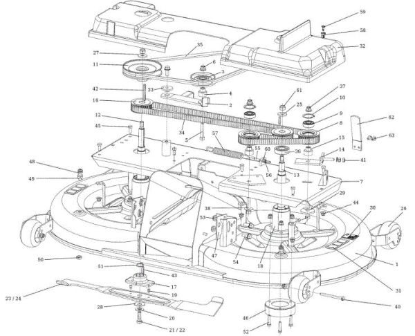 Mowing deck (1/2) OM 124/24 KH (K2400AVD V-Twin - EURO5) Cat. 2019 Garden tractor