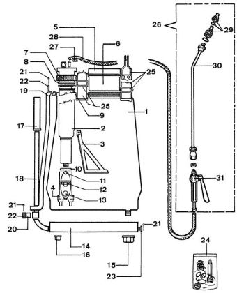 Complete illustrated parts list 20 L Spraying equipment