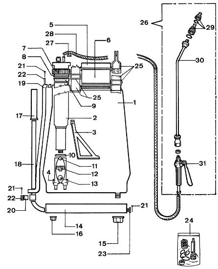 Complete illustrated parts list 20 L Spraying equipment