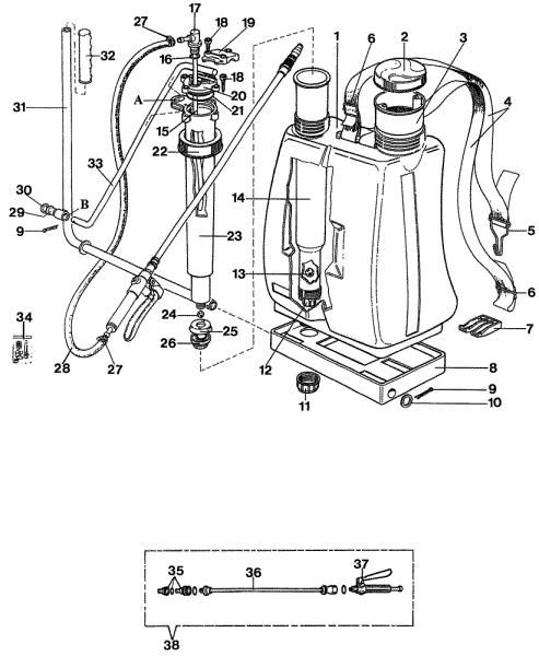 Complete illustrated parts list 21 L Spraying equipment