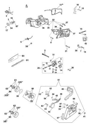Crankcase and chain brake GS 630 Chainsaw